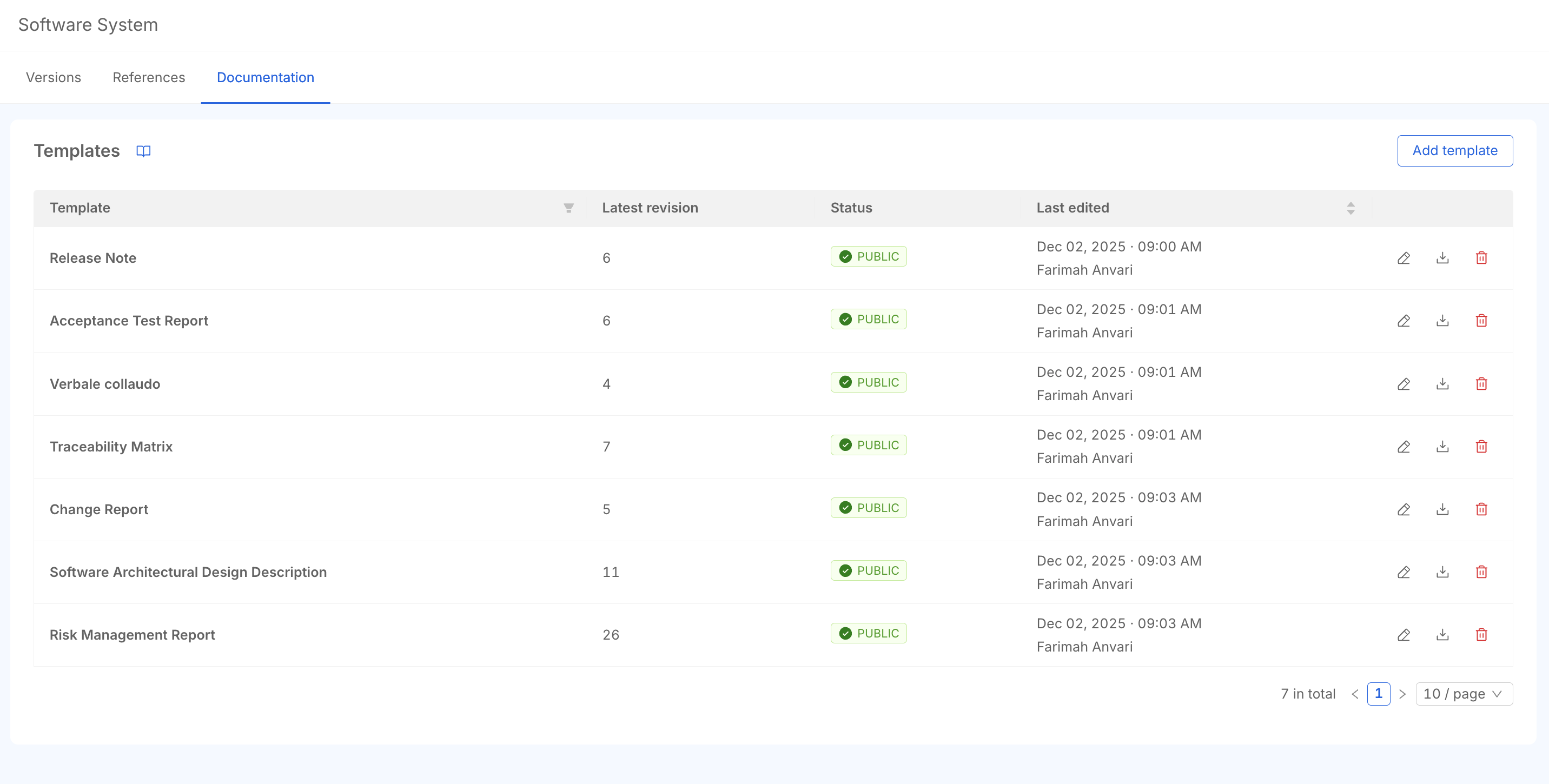 Documentation Engine Table
