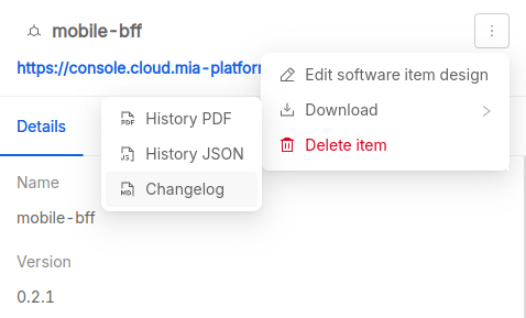 Download software item changelog