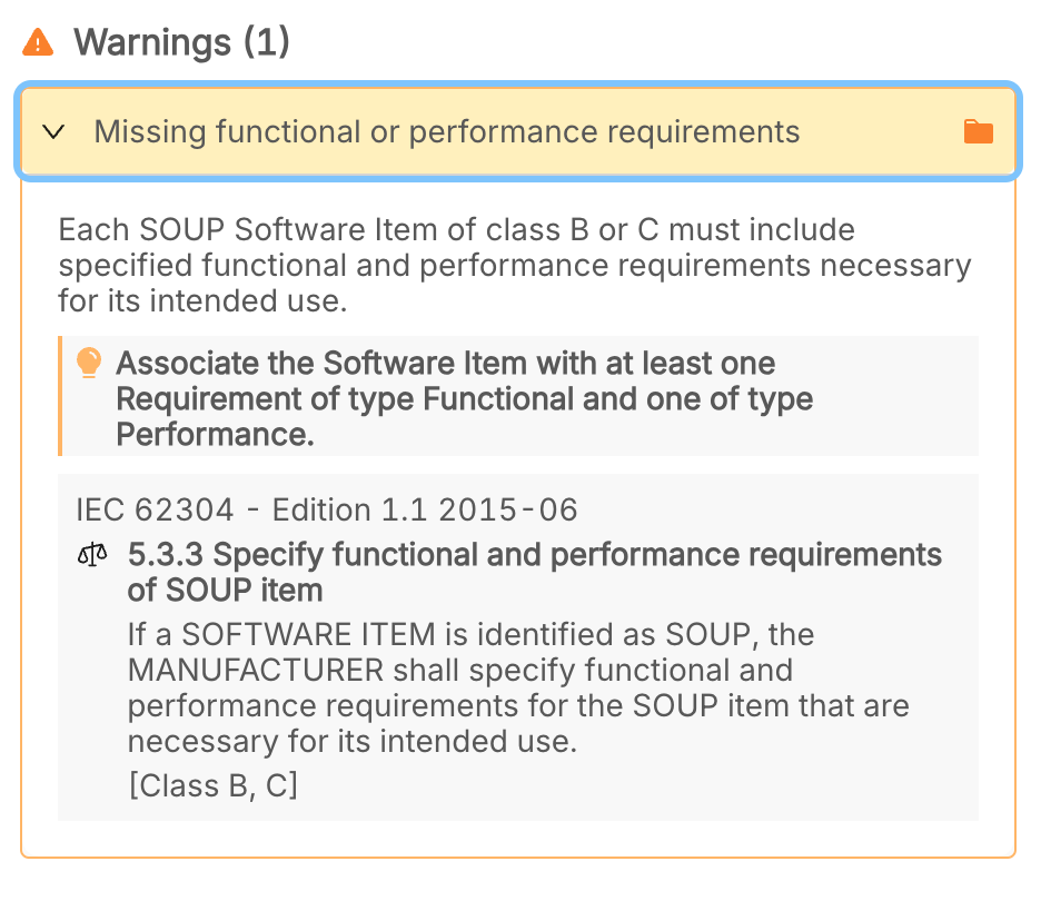 Example of a warning suggestion