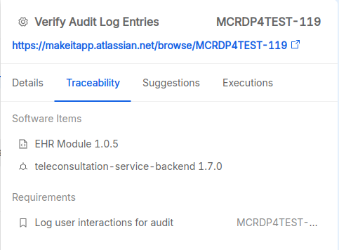 Traceability section of a test drawer